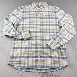 L.L. Bean Men's Large Regular Blue Yellow Plaid Slightly Fitted Shirt 510043